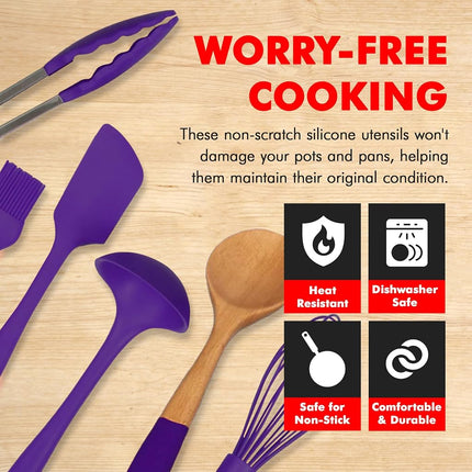Chef Craft Juego de utensilios de cocina de silicona prémium, 11 piezas, morado