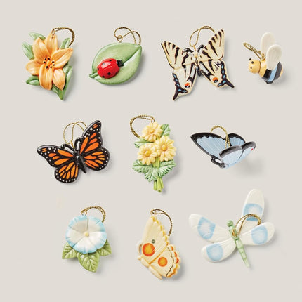 Lenox Butterfly Meadow 10-Piece Ornament Set, Porcelain, Multicolor, 0.45 LB