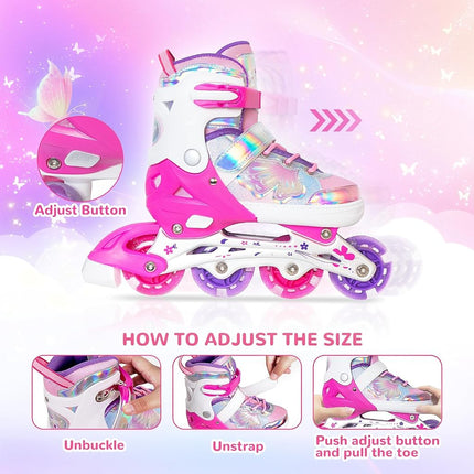 Nattork Kids Inline Skates for Girls Boys - Rose Red Blades Roller for Kids Age 10 11 12 - Adjustable Indoor Outdoor Sports