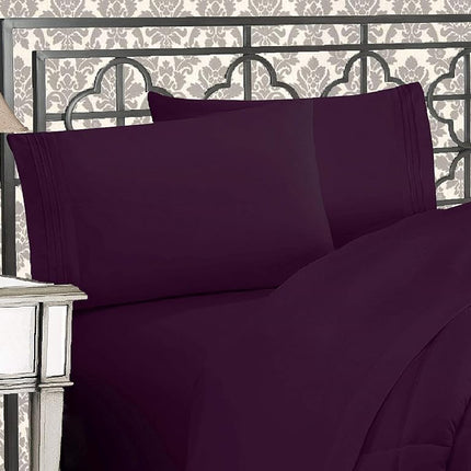 Elegant Comfort 4-Piece 1500 Thread Count Egyptian Quality Bed Sheet Sets with Deep Pockets, California King, Purple