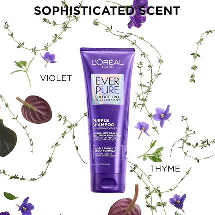 L'Oreal Paris EverPure Sulfate Free Brass Toning Purple Shampoo for Blonde, Bleached, Silver, or Brown Highlighted Hair, 6.8 Fl; Oz (Packaging May Vary)