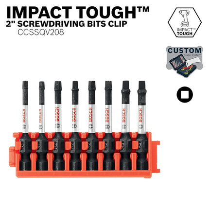 BOSCH CCSSQV208 8-Piece Assorted Set 2 in. Impact Tough Square Power Bits with Clip for Custom Case System