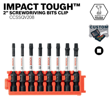 BOSCH CCSSQV208 8-Piece Assorted Set 2 in. Impact Tough Square Power Bits with Clip for Custom Case System