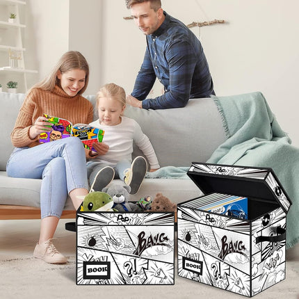 YNSZAS Cartoon Bombs Comic Book Storage Box, 15.8'' X 7.8'' X 11.8'', Collapsible Short Box Holds 160-180 Comics, Heavy Duty Bin Container Holder Shelf, A-White 1-Pack