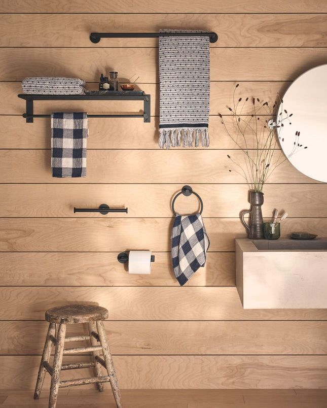 Porte-papier toilette Moen Y5709BL Arlys moderne sur pied, noir mat