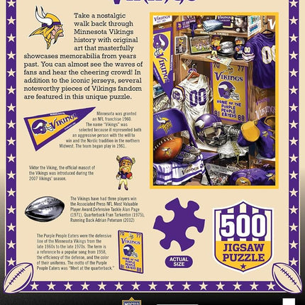 MasterPieces Game Day 500 Piece Jigsaw Puzzle for Adults - NFL Minnesota Vikings Locker Room - 15"x21"