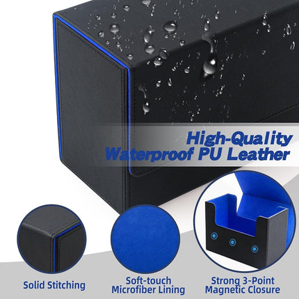 AWESOPAL Premium Graded Card Storage Box, PU Leather Case for PSA BGS Slabs, Toploader Holder for Trading & Sports Cards Fits 3” x 4” Rigid Cards (Black&Blue)