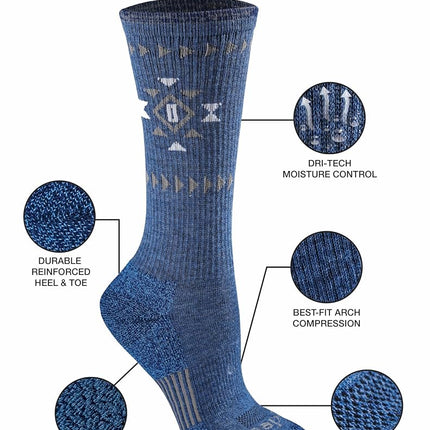 Dickies Women's Dri-tech Fashion Moisture Control Crew Socks, Available in S-XL (5, 6, 12 Pairs), Denim Tribal (6 Pairs), M