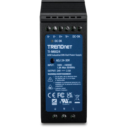 TRENDnet TI-M6024 DIN Rail 24V 60W Power Supply for TI-G50, TI-G62, TI-G80, TI-F11SFP