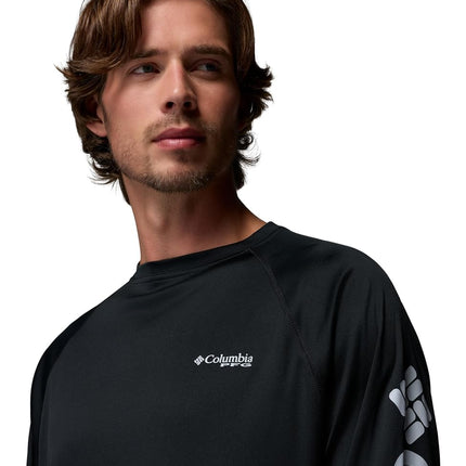 Columbia Men's Terminal Tackle Long Sleeve Shirt, Black/Cool Grey Logo, XL Tall