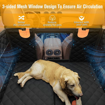 PETICON Large Dog Car Seat, Back Seat Extender for Dogs with 3 Mesh Windows, Waterproof Medium Carseat for Dogs with Hard Bottom, Pet Seat Cover for Cars, Trucks and SUVs (Black)