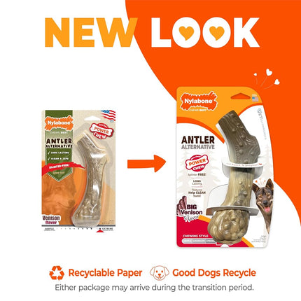 Nylabone Extreme Tough Dog Chew Toy Antler Alternative, Mess-Free, Venison Flavour, Large, for Dogs Upto 23 kg
