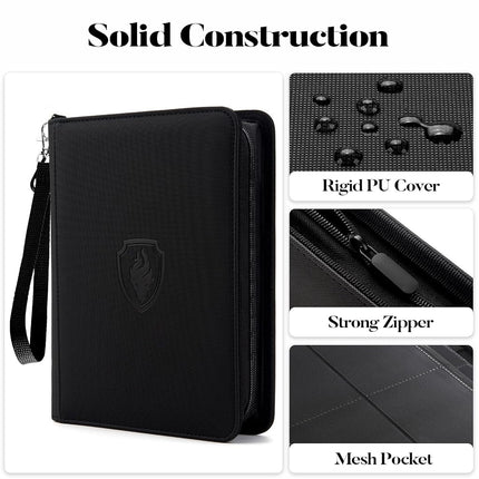 Fabmaker 4 Pocket Card Binder for 320 Cards, Premium Zip Trading Card Binder, Portable PU Card Collection Binder, Collector Card Album, Card Folder for MTG, TCG, Sports Cards, Game Cards (Navy Blue)