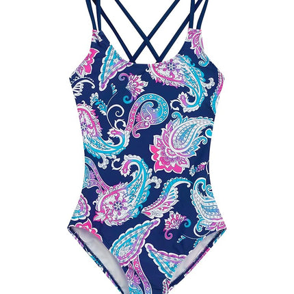 Kanu Surf Reese UPF 50+ - Traje de baño de una pieza entrecruzado para deportes de playa para niñas, azul marino de verano, 12