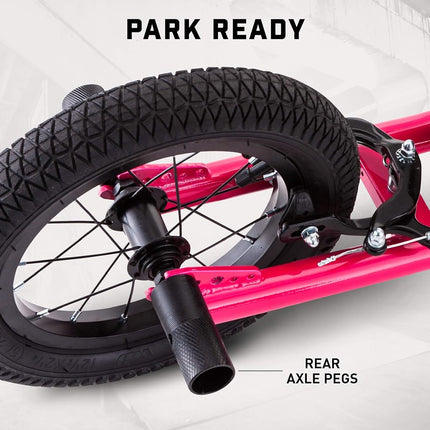 Mongoose Expo Kick Scooter, BMX-Style Handlebar & Brake Cable Rotor, For Riders Ages 6 and Up, Rear Axle Pegs, 12-Inch Air Tires, Max. Weight of 175 lbs., Pink/Black