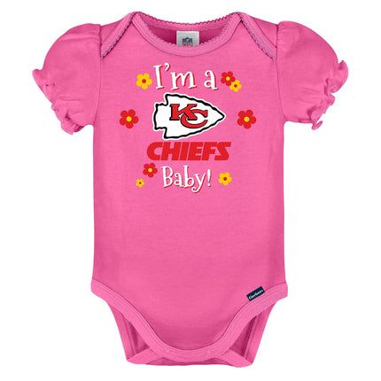 NFL Gerber Baby Girl's Standard 3 Pack Short Sleeve Onesie Bodysuit, Team Color, 18 Months
