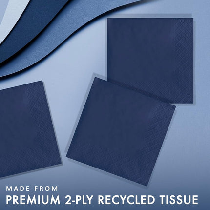 Creative Converting Touch of Color 200 Count 2-Ply Paper Beverage Napkins, Navy Blue, 5" x 5" - 251137