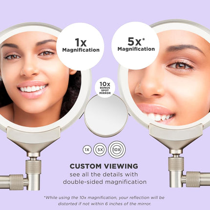 Conair Lighted Makeup Mirror, Wall Mount Bathroom Mirror, LED Vanity Mirror, 1X/5X/10X Magnifying Mirror, Rechargeable in Satin Nickel