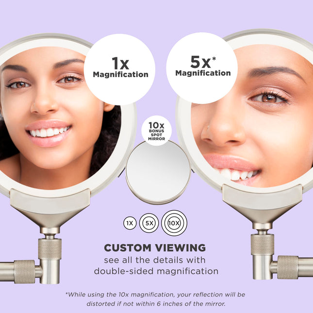 Conair Lighted Makeup Mirror, Wall Mount Bathroom Mirror, LED Vanity Mirror, 1X/5X/10X Magnifying Mirror, Rechargeable in Satin Nickel
