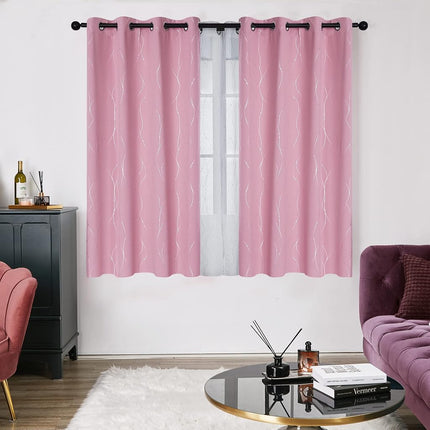 Deconovo Blackout Curtains Golden Wave Line with Dots Printed Grommet Window Curtains for Living Room 42 x 63 Inch Turquoise 2 Panels