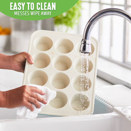 GreenLife Bakeware de Cerámica Antiadherente Saludable, Molde para 12 Magdalenas y Bizcochos, Libre de PFAS, Turquesa