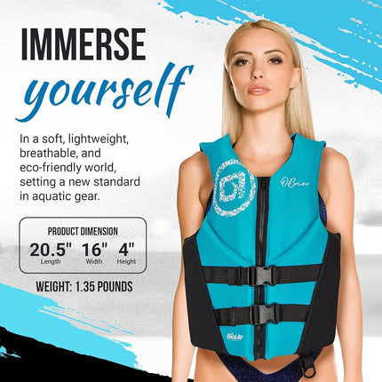 O'Brien Women's Traditional Neoprene USCGA Life Jacket, Aqua, Small
