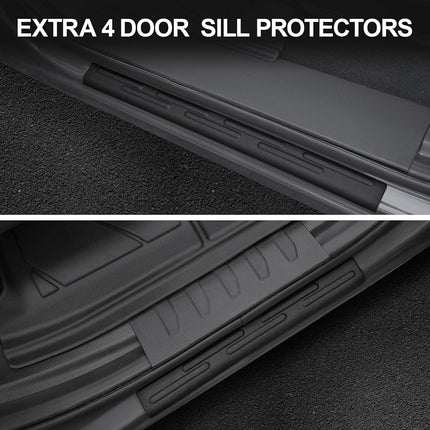 LUMWAY Car Floor Mats for Ford F-150 2015-2025 | F150 Lightning 2022-2025 SuperCrew (Rear w/o Fold Flat Storage) w/Carpet All Weather TPE Black Truck Liners Front & 2nd Row Door Protector Accessories