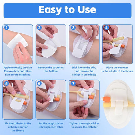 60 PCS Catheter Stabilization Devices, Foley Catheter Supplies, Urinary Leg Bag Legband Holder Sticker, Self Adhesive Catheter Tube Holder for PEG/G/Feeding Tube（White）