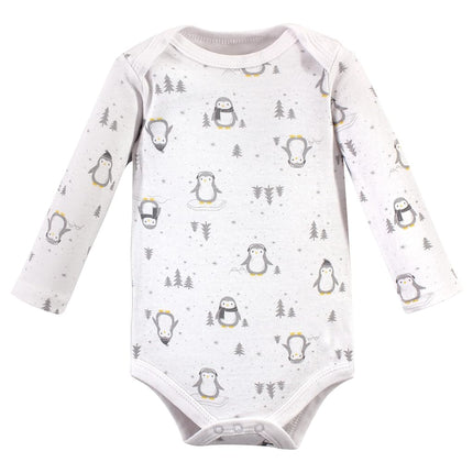 Hudson Baby pañaleros de manga larga de algodón para bebés, paquete de 3, pingüino gris, 0-3 meses
