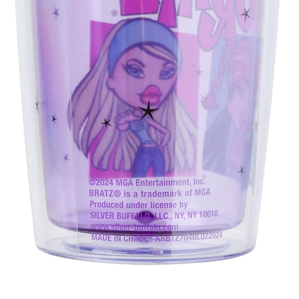 Silver Buffalo Bratz Logo carré gobelet de voyage double paroi 590 ml avec couvercle coulissant