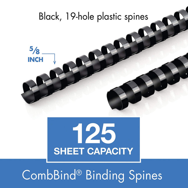 Mead CombBind Binding Spines/Spirals/Coils/Combs, 5/8", 125 Sheet Capacity, Black, 125 Pack (4000135)