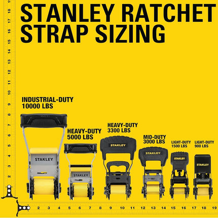 STANLEY S50002-2 Black/Yellow 1.5" x 16' Heavy-Duty Ratchet Straps (5,000 lb Break Strength), 4 Pack