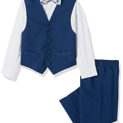 Van Heusen Boys' Adaptive 4-Piece Formal Suit Set, Vest, Pants, Collared Dress Shirt, and Bow Tie with Velcro Closure, Blue Jean, 3T