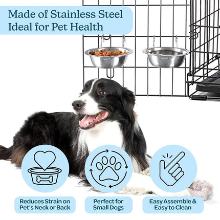 Set of 2 Stainless-Steel Dog Bowls - Cage, Kennel, and Crate Dog Bowls Hanging for Food and Water - 8oz Each and Dishwasher Safe by Petmaker