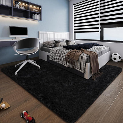 HOMORE - Black Area Rug for Bedroom 4x6 Furry Rug for Boys Girls Furry Rug for Living Room Large Rug Non Slip Home Decor Rug