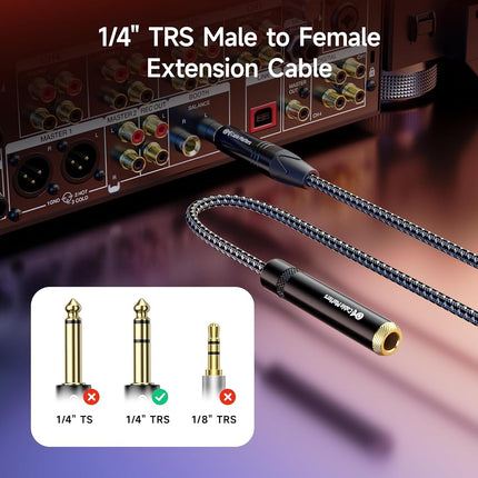 Cable Matters Braided Long 1/4 Inch Extension Cable 25 ft (1/4 TRS to 1/4 Inch Male to Female Cable)