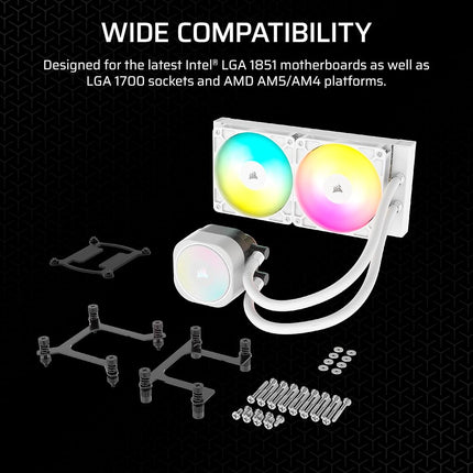 Corsair NAUTILUS 240 RS ARGB Liquid CPU Cooler – 240mm AIO – Low-Noise – Direct Motherboard Connection – Daisy-Chain – Intel LGA 1851/1700, AMD AM5/AM4 – 2x RS120 ARGB Fans Included – White