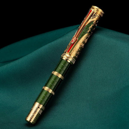 Hongdian D5X Fountain Pen Green Qin Dynasty Writing Pen, Fine Nib Smooth Pen with Converter and Pen Box Set