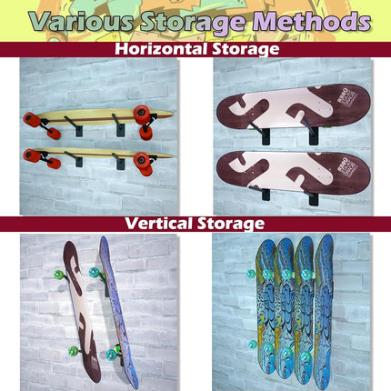 Lhysn Skateboard Wall Mount Skateboard Hanger Skate Deck Display Holder Skateboard Hook Ski Rack for Garage Longboard Rack Snowboard Storage (4pcs)