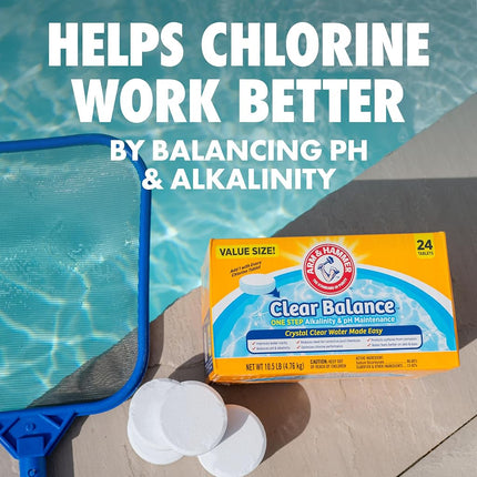 ARM & Hammer Clear Balance Swimming Pool Alkalinity pH Maintenance Tablets, White, 1 Pack, 24 Count