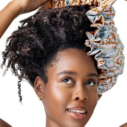 Bounce Curl Reversible Satin Hair Bonnet, Satin Adjustable Band, Frizz-Reducing Night Cap for Wavy, Curly & Coily Hair