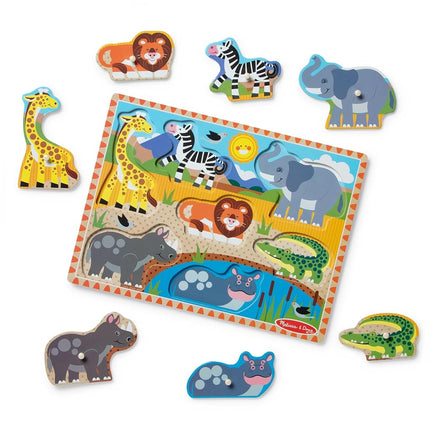 Melissa & Doug Safari Peg Puzzle (Colourful Animal Artwork, Extra-Thick Wooden Construction, 7 Pieces)