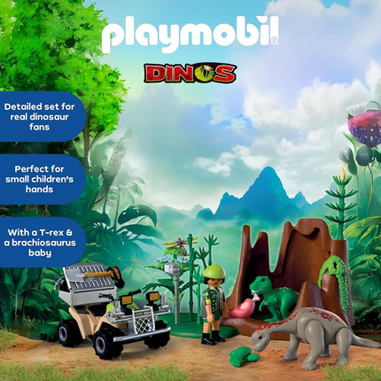 Playmobil Dinos Dinosaur Hideout, Dinosaur Explorer with Quad Bike, Baby T-Rex and Baby Brachiosaurus, Children's toy for ages 4plus, 72069