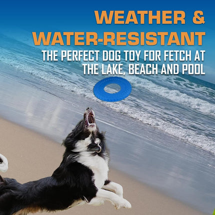 Nerf Dog Rubber Tire Flyer Dog Toy, Flying Disc, Lightweight, Durable, Floats in Water, Great for Beach and Pool, 10 Inch Diameter, for Medium/Large Breeds, Single Unit, Blue, Original