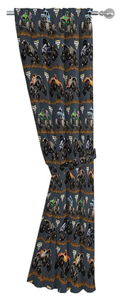Monster Jam Tracks Rideaux 160 cm – Magnifique décoration de chambre et installation facile, parure de lit – Rideaux avec 2 embrasses, lot de 4 pièces (produit officiel Monster Jam)