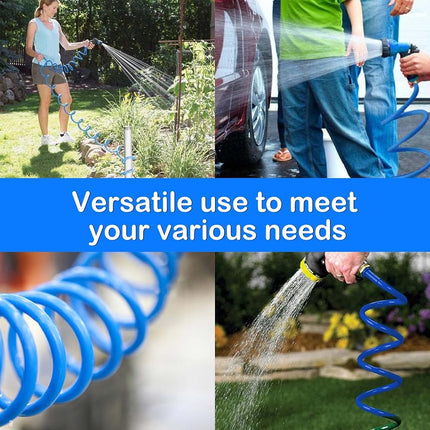 FUNJEE EVA Coil Garden Hose for Gardener: Retractable Self Coiling Hoses with 3/4" GHT Quick Connector Fittings - Kink Free and Flexible for Home and Garden Yard (50FT, Blue)