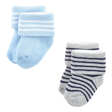 Luvable Friends Baby Girls Unisex Newborn Terry Socks, Mint Navy Stripes 12-Pack, 0-6 Months, (Pack of 12)
