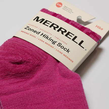 Merrell Men's and Women's Zoned Cushioned Wool Hiking Ankle Socks-1 Pair Pack-Breathable Arch Support, Pink, Small-Medium