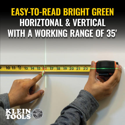 Klein Tools 93MCLG Nivel láser autonivelante, mininivel de línea cruzada, herramienta de alineación de nivelación, líneas horizontales y verticales verdes brillantes