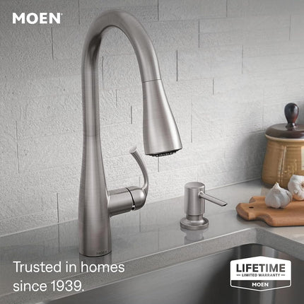 Moen 87014SRS Essie Pull-Down Sprayer Kitchen Faucet in Spot Resist Stainless with Soap Dispenser, Spot Resist Stainless